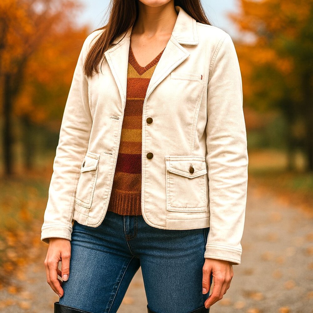 CAbi Women's Corduroy Jacket Medium White